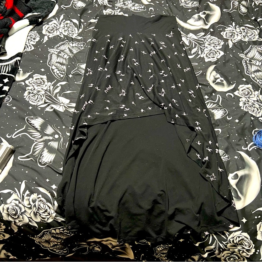 Ardene Black High-Low Skirt with Small Grey Bird Print